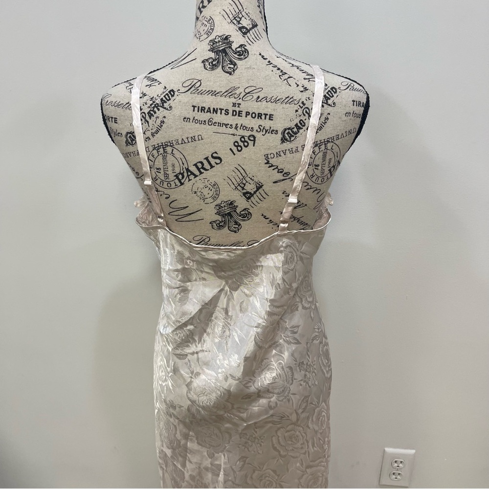 Private Luxuries Vintage Satin Midi Nightgown Crochet Floral Print Womens M - Picture 5 of 8